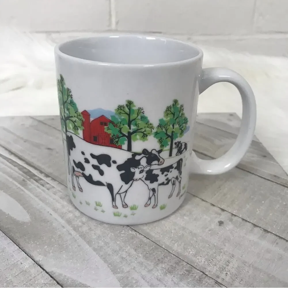 Vintage Farmhouse Cow Print Coffee Mug from 1997